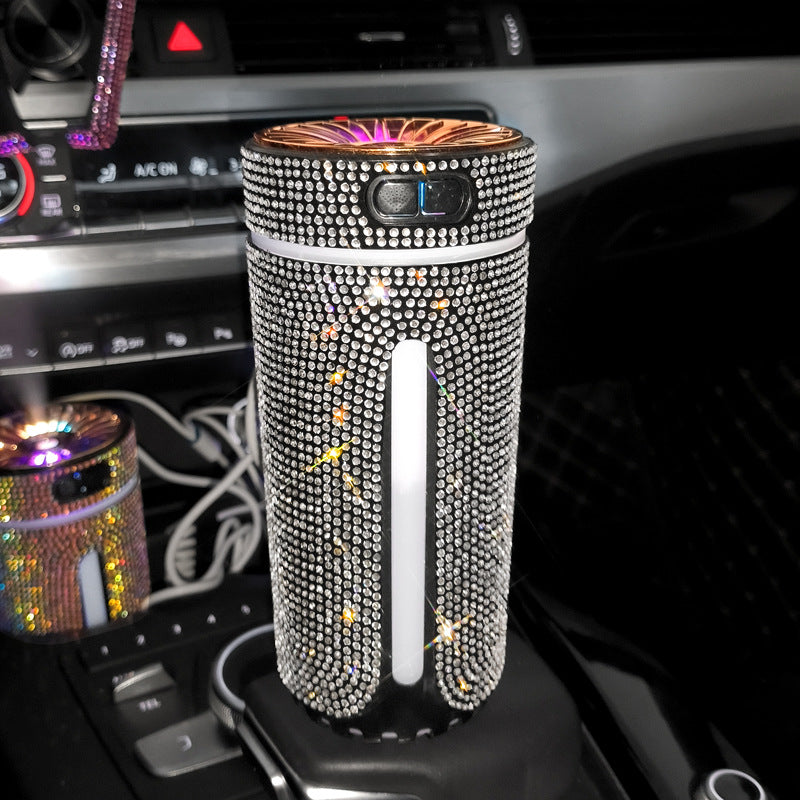 Luxury Diamond Car Humidifier LED Light Car Diffuser Auto Air Purifier Aromatherapy Diffuser Air Freshener Car Accessories for Woman