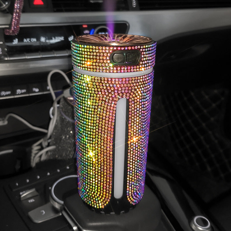 Luxury Diamond Car Humidifier LED Light Car Diffuser Auto Air Purifier Aromatherapy Diffuser Air Freshener Car Accessories for Woman