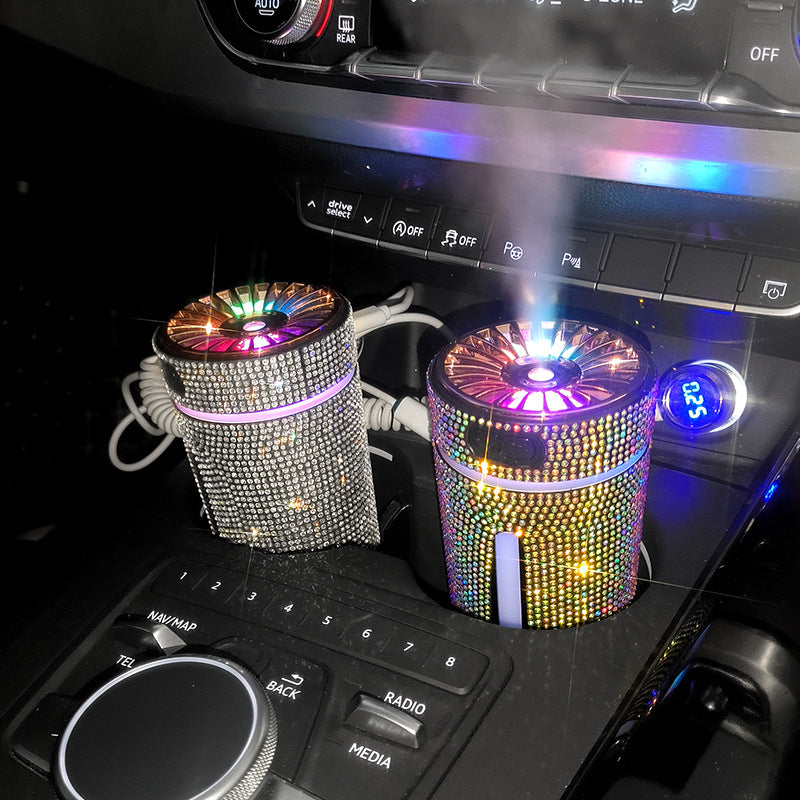 Luxury Diamond Car Humidifier LED Light Car Diffuser Auto Air Purifier Aromatherapy Diffuser Air Freshener Car Accessories for Woman