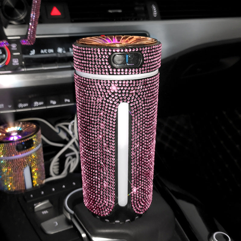 Luxury Diamond Car Humidifier LED Light Car Diffuser Auto Air Purifier Aromatherapy Diffuser Air Freshener Car Accessories for Woman